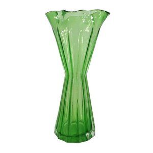 KREISS Japan vintage green glass bud vase approx 7" tall 3" wide at top
